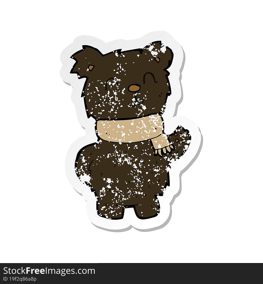 retro distressed sticker of a cartoon waving black bear