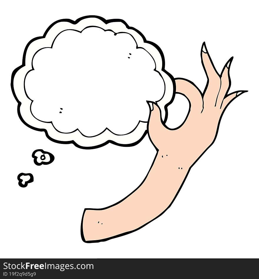 cartoon hand symbol with thought bubble