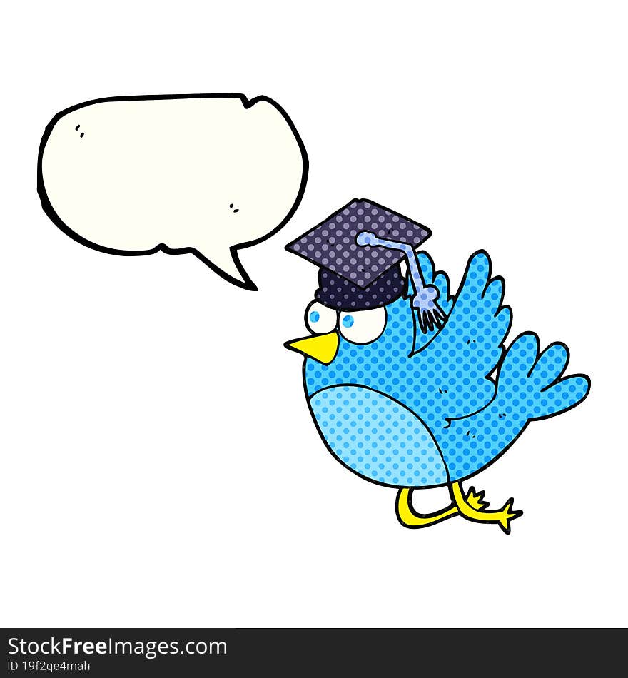 comic book speech bubble cartoon bird wearing graduation cap