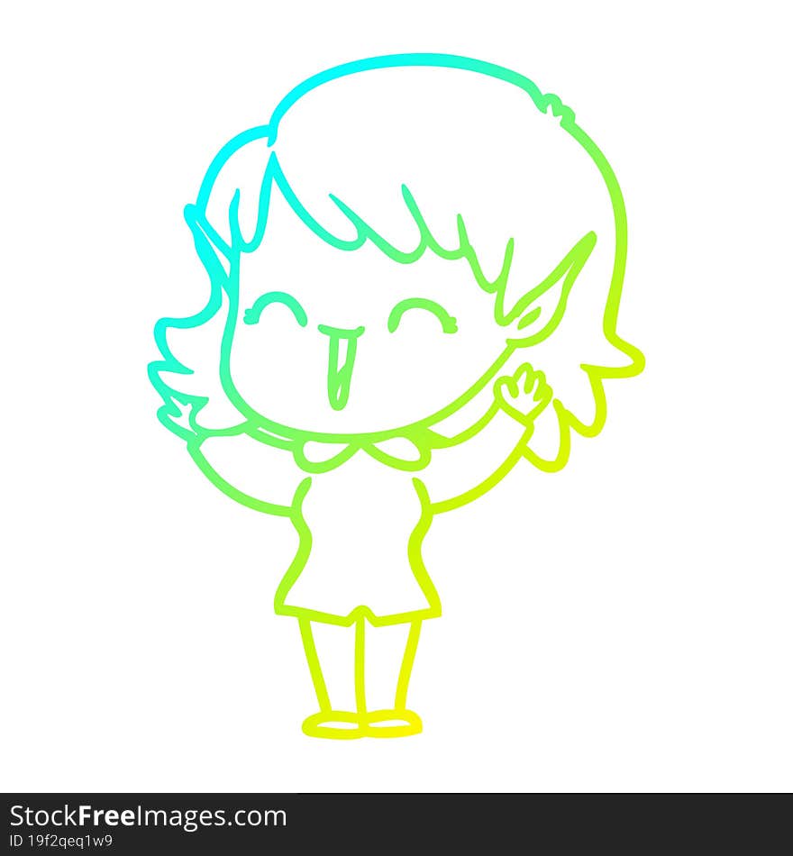 cold gradient line drawing of a cartoon elf girl