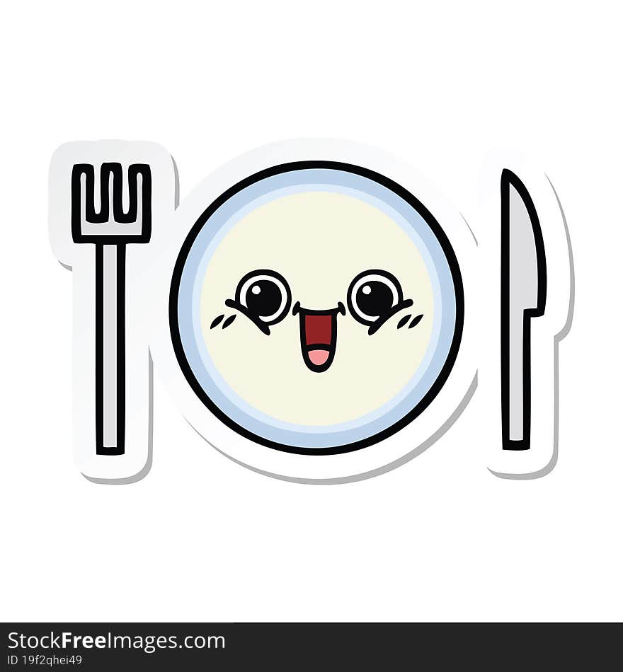 sticker of a cute cartoon dinner plate