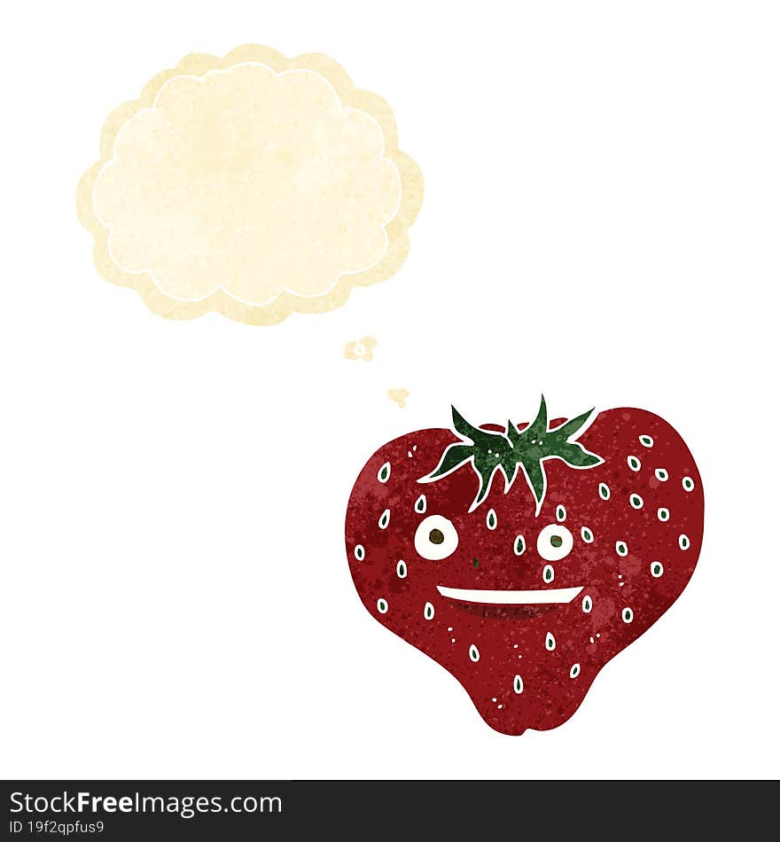 cartoon strawberry with thought bubble