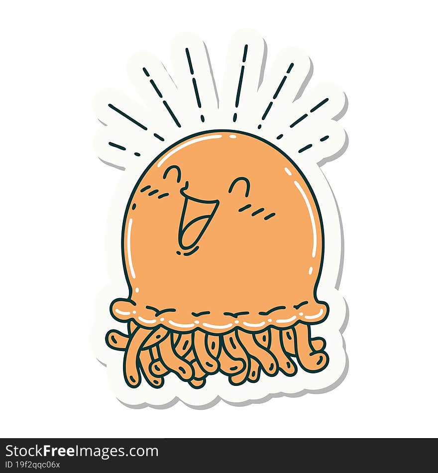 sticker of tattoo style happy jellyfish