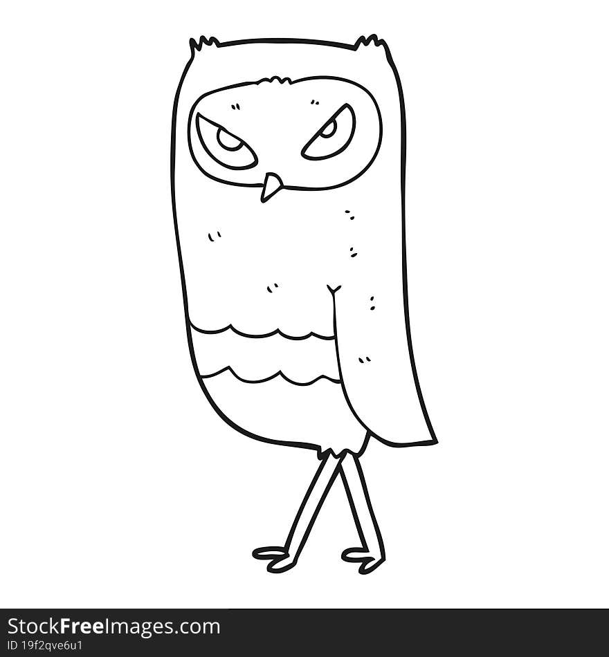 freehand drawn black and white cartoon owl