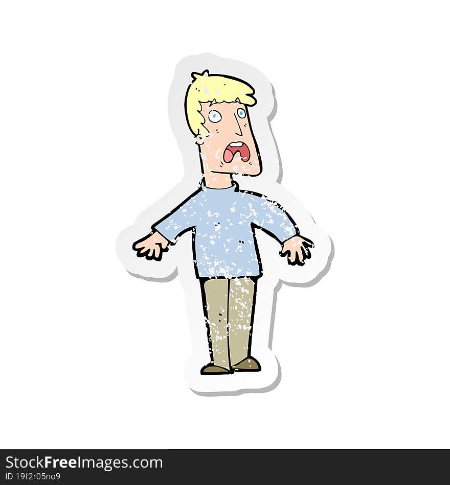 retro distressed sticker of a cartoon terrified man