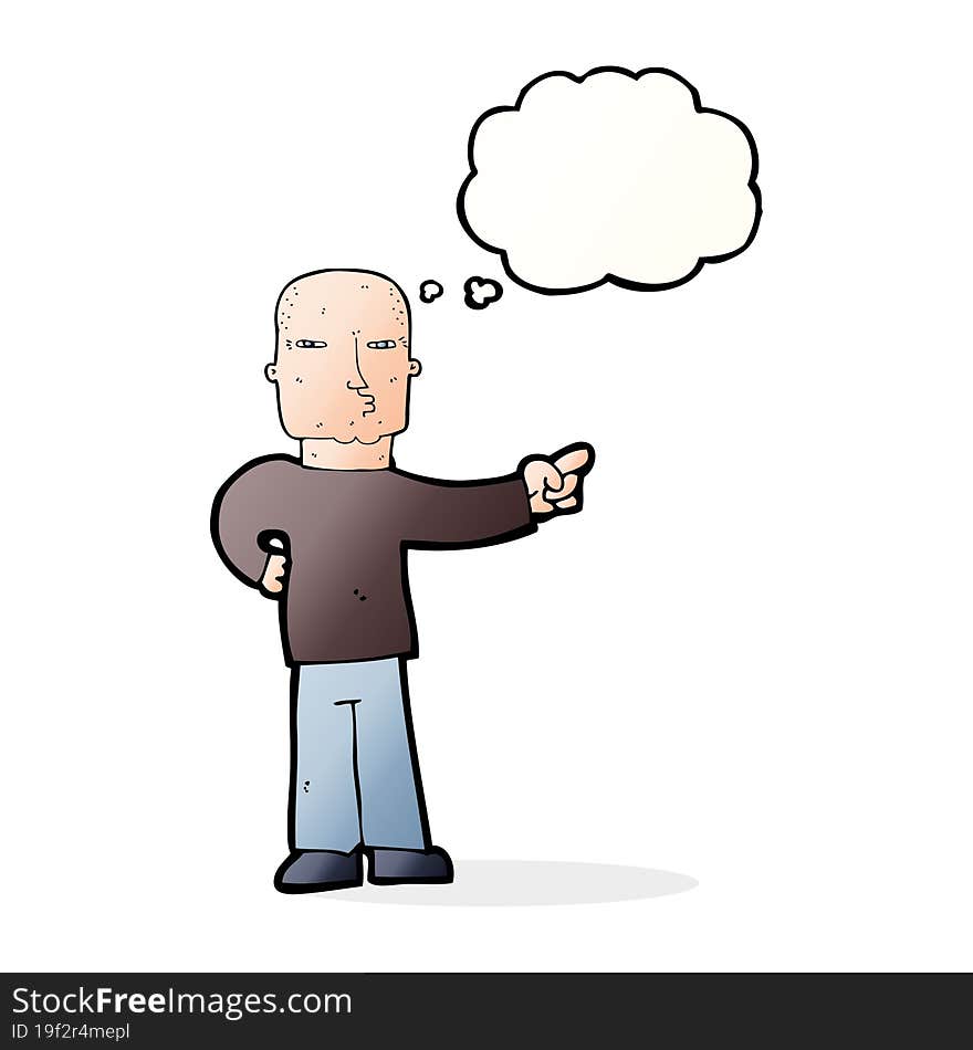 cartoon pointing man with thought bubble