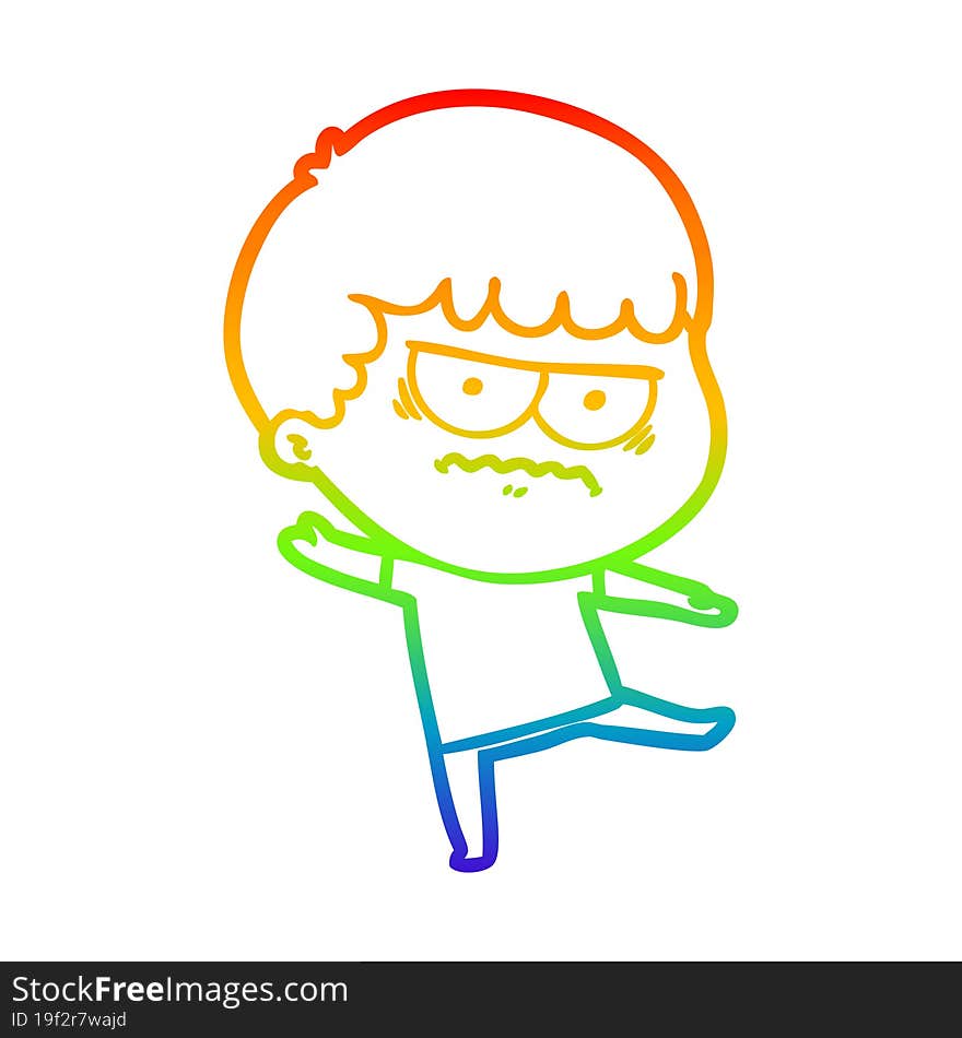 rainbow gradient line drawing cartoon annoyed man