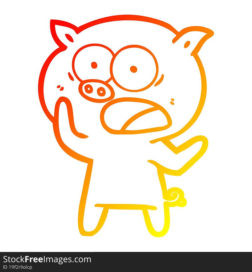 warm gradient line drawing of a cartoon pig shouting