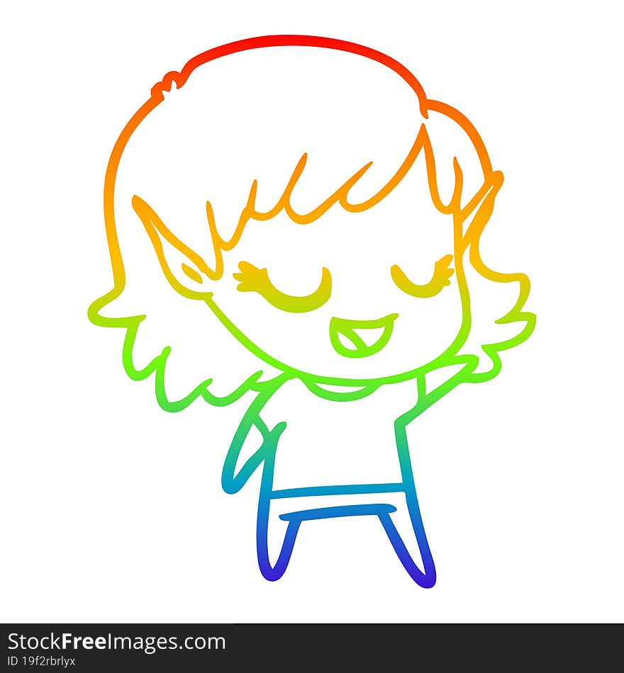 rainbow gradient line drawing happy cartoon elf girl