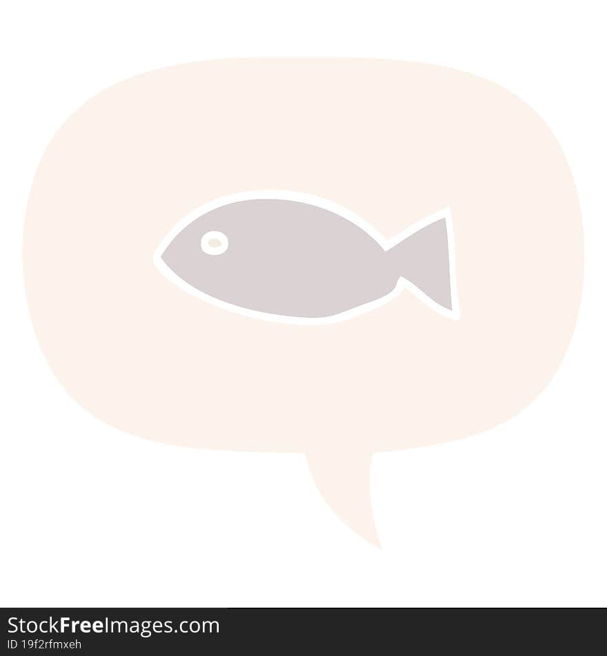 Cartoon Fish Symbol And Speech Bubble In Retro Style