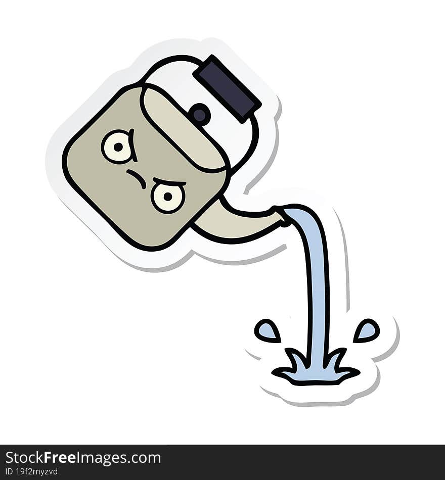 sticker of a cute cartoon pouring kettle