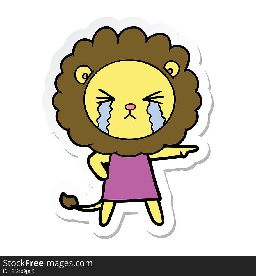 Sticker Of A Cartoon Crying Lion Wearing Dress