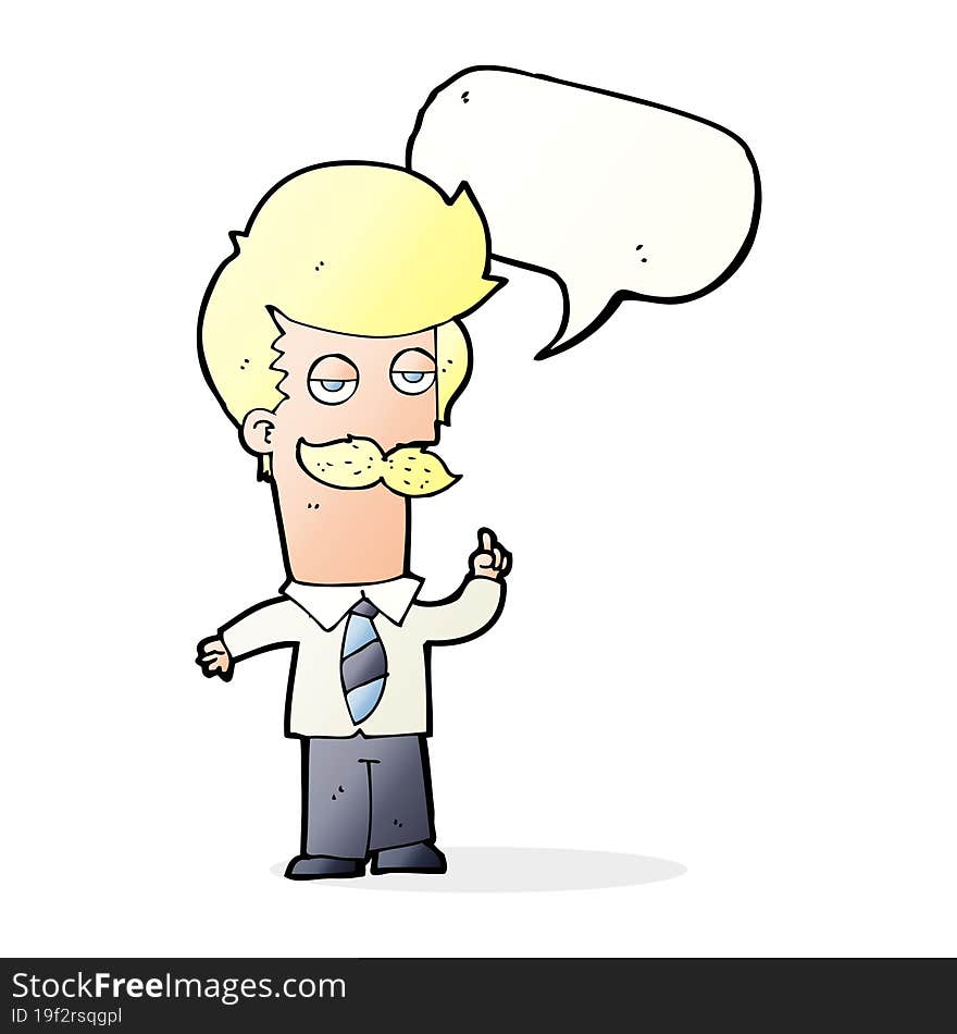 Cartoon Mna With Mustache Explaining With Speech Bubble