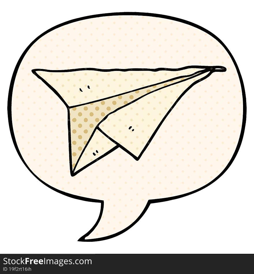 cartoon paper airplane and speech bubble in comic book style