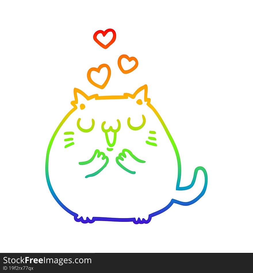 rainbow gradient line drawing cute cartoon cat in love