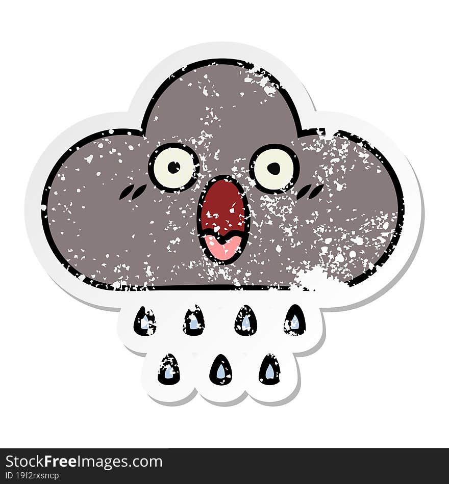 distressed sticker of a cute cartoon storm rain cloud