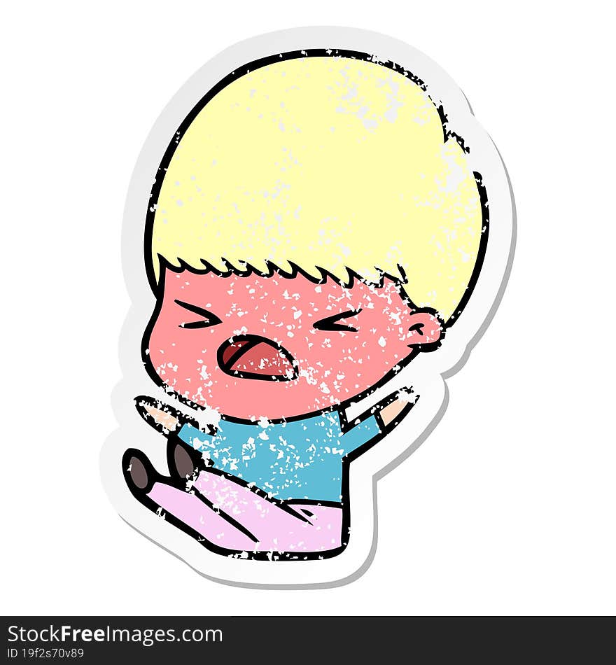 distressed sticker of a cartoon stressed man