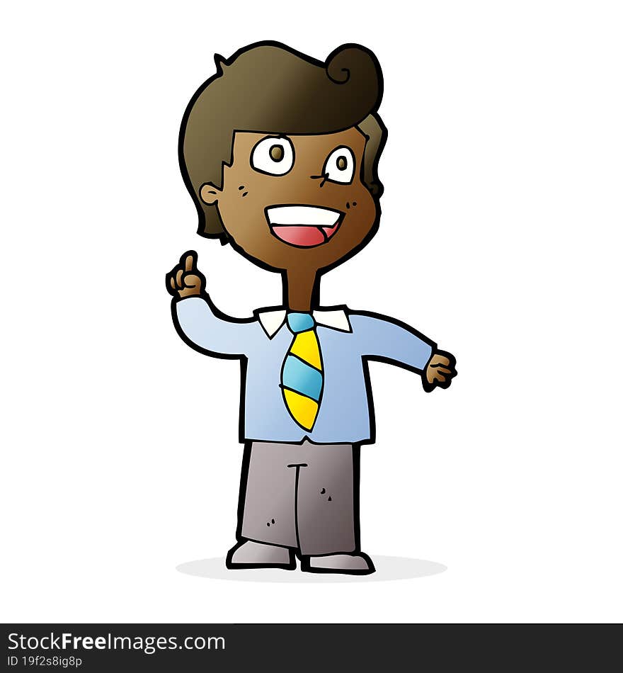 cartoon school boy raising hand