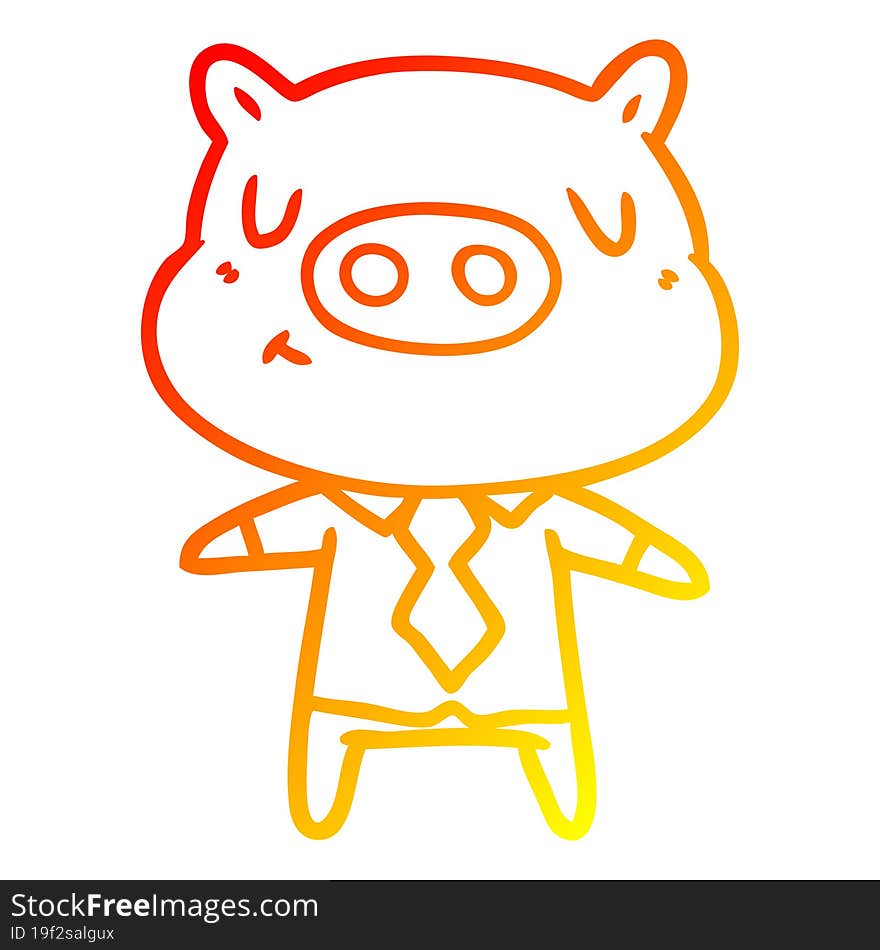 warm gradient line drawing cartoon content pig in shirt and tie