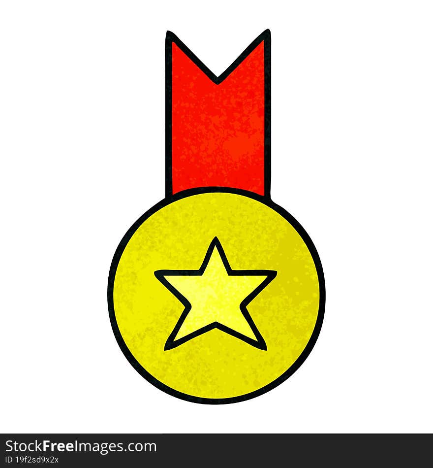 retro grunge texture cartoon of a gold medal