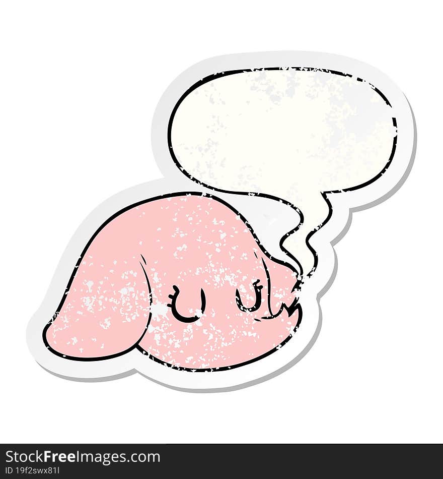 cartoon elephant face and speech bubble distressed sticker