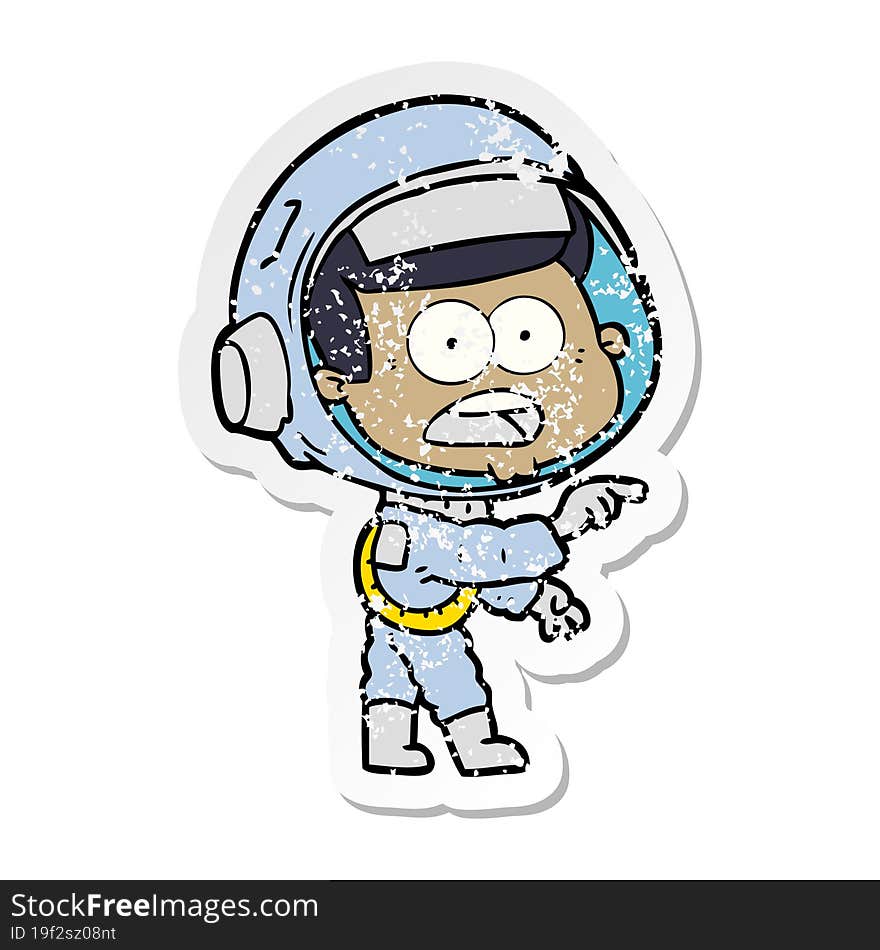 Distressed Sticker Of A Cartoon Surprised Astronaut