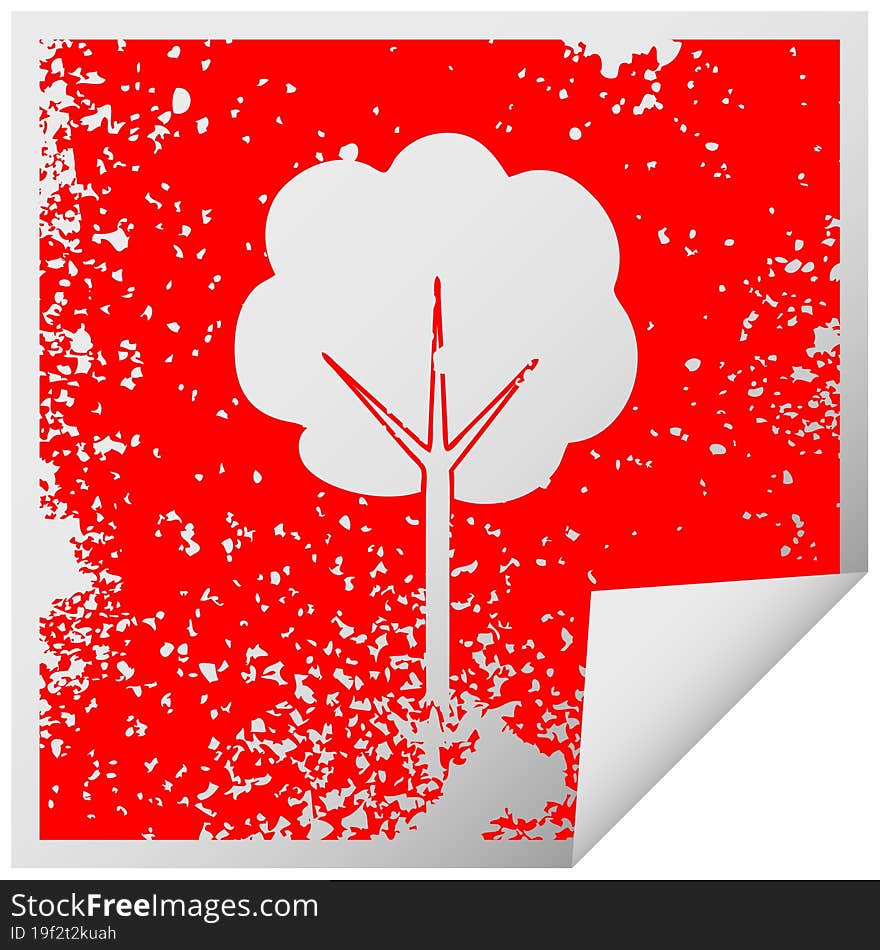 quirky distressed square peeling sticker symbol tree