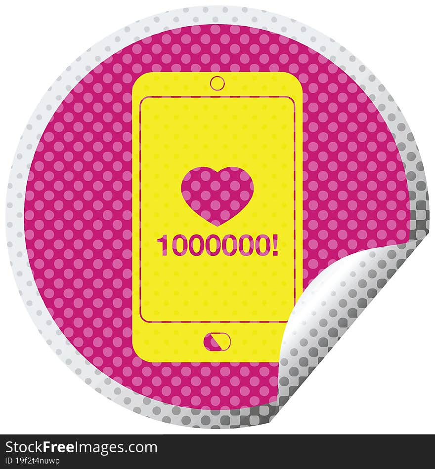 mobile phone showing 1000000 likes circular peeling sticker