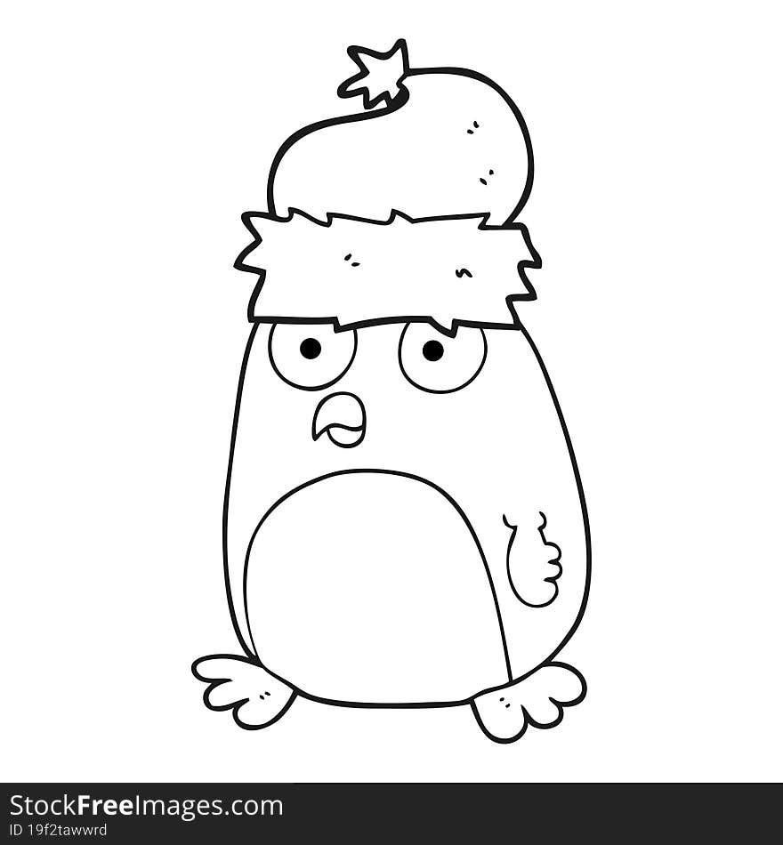 black and white cartoon christmas robin