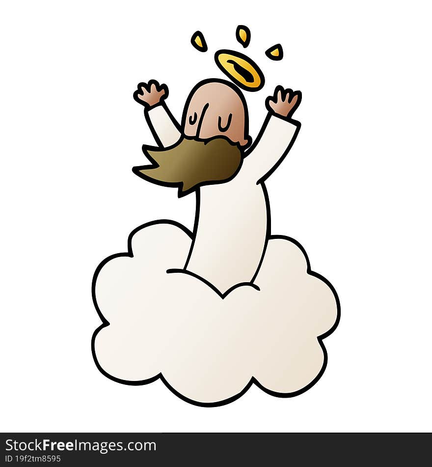 Cartoon Doodle God On Cloud