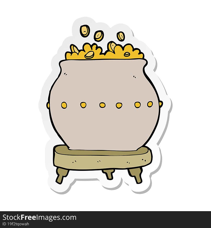 sticker of a cartoon pot of gold