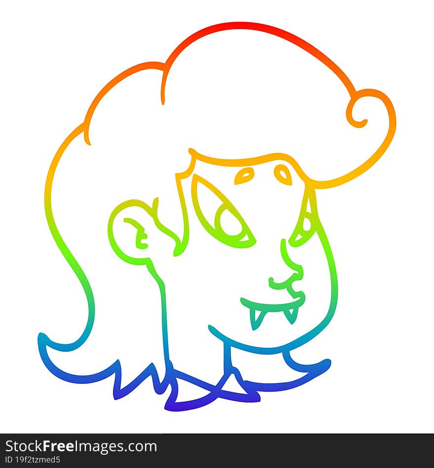 Rainbow Gradient Line Drawing Cartoon Vampire Head