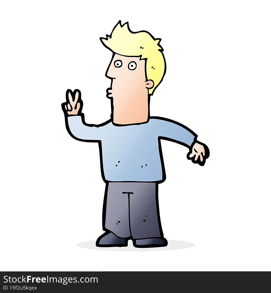 cartoon man giving peace sign