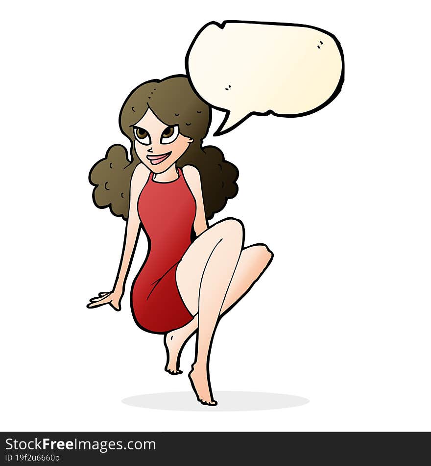 cartoon attractive woman posing with speech bubble