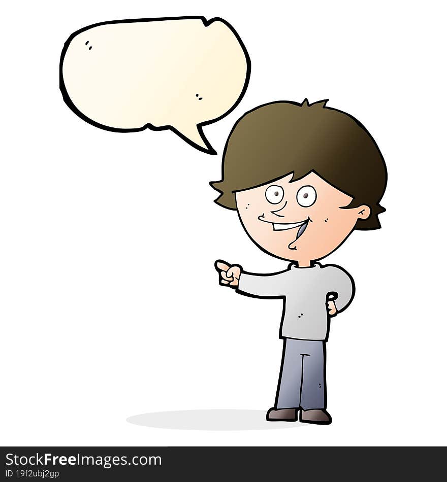 Cartoon Boy Laughing And Pointing With Speech Bubble