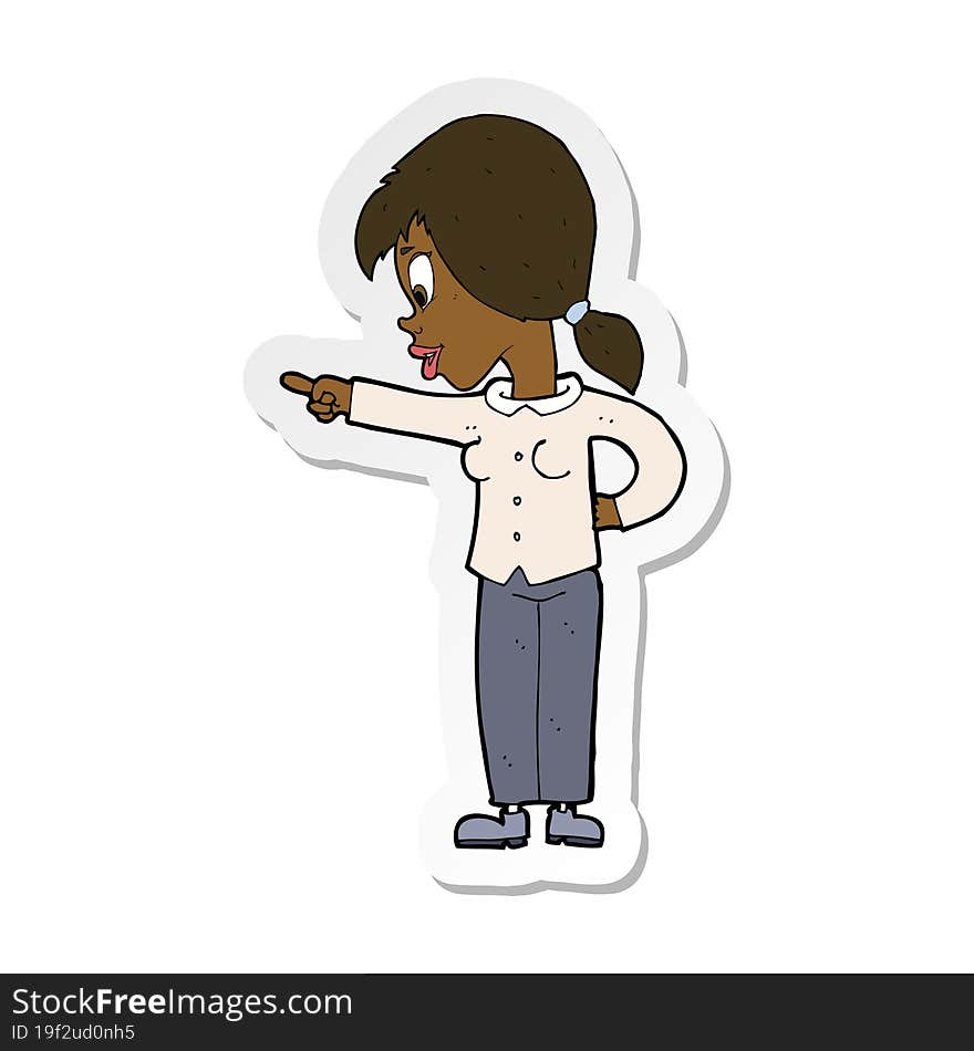 sticker of a cartoon enthusiastic woman pointing