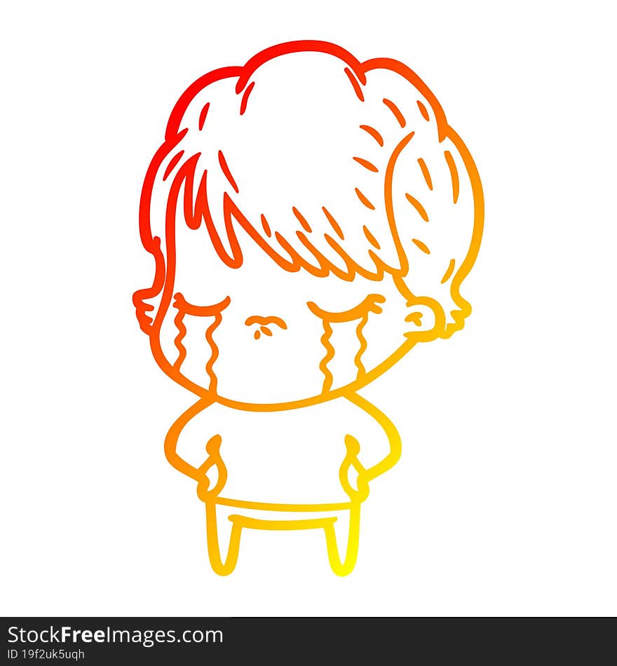 warm gradient line drawing of a cartoon woman crying