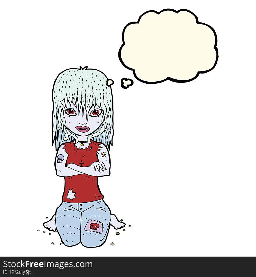 cartoon vampire girl with thought bubble