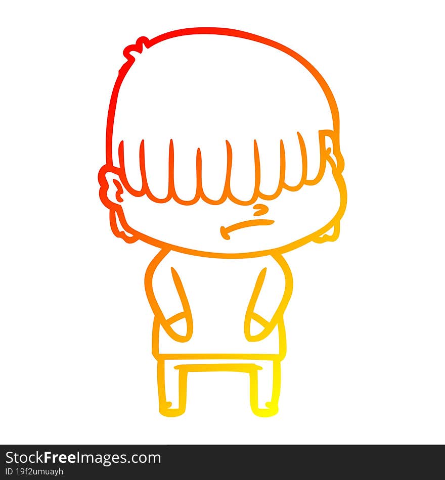 warm gradient line drawing of a cartoon boy with untidy hair