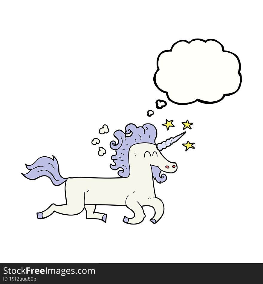 freehand drawn thought bubble cartoon unicorn