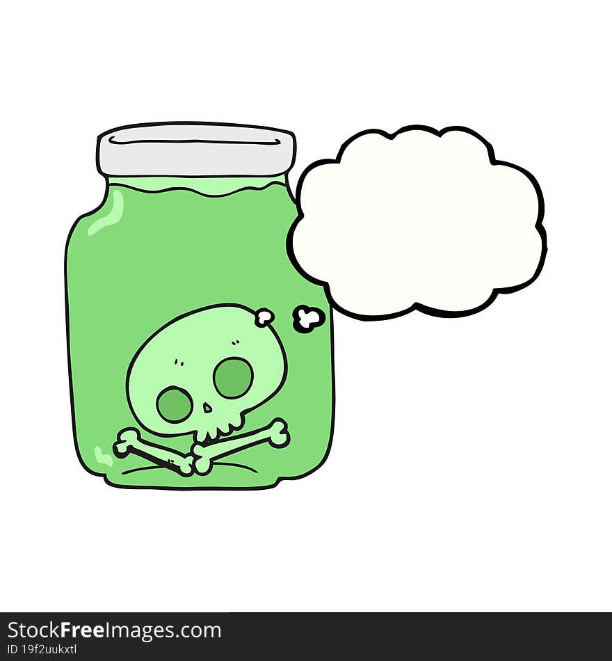 freehand drawn thought bubble cartoon jar with skull