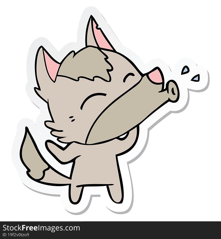 sticker of a howling wolf cartoon