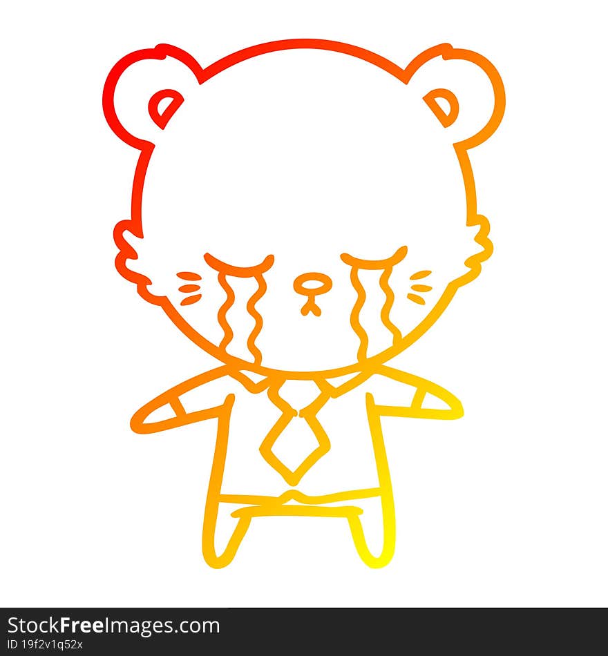 Warm Gradient Line Drawing Crying Cartoon Polarbear