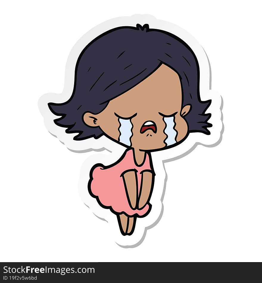 Sticker Of A Cartoon Girl Crying