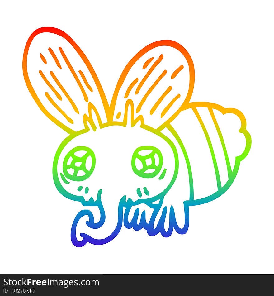 rainbow gradient line drawing of a cartoon fly