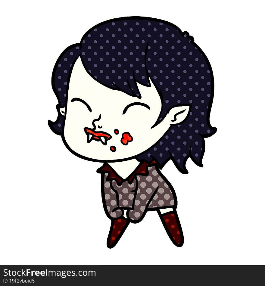 cartoon vampire girl with blood on cheek. cartoon vampire girl with blood on cheek