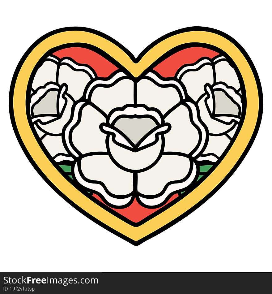 tattoo in traditional style of a heart and flowers. tattoo in traditional style of a heart and flowers