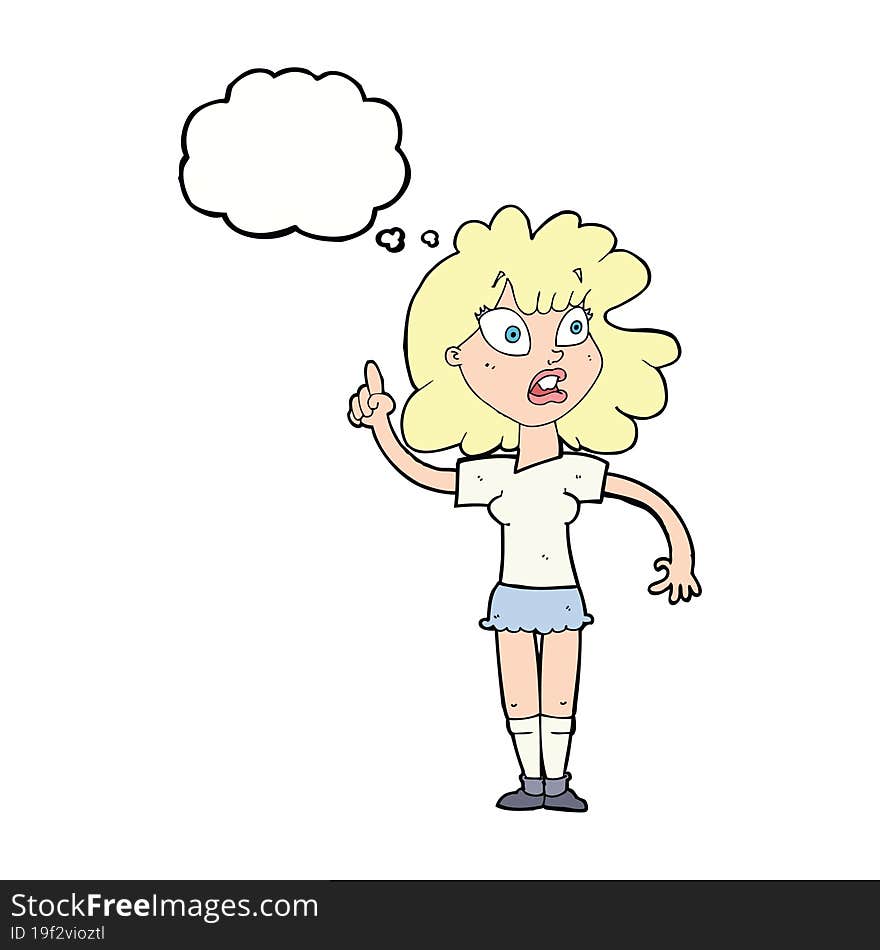 cartoon woman making point with thought bubble