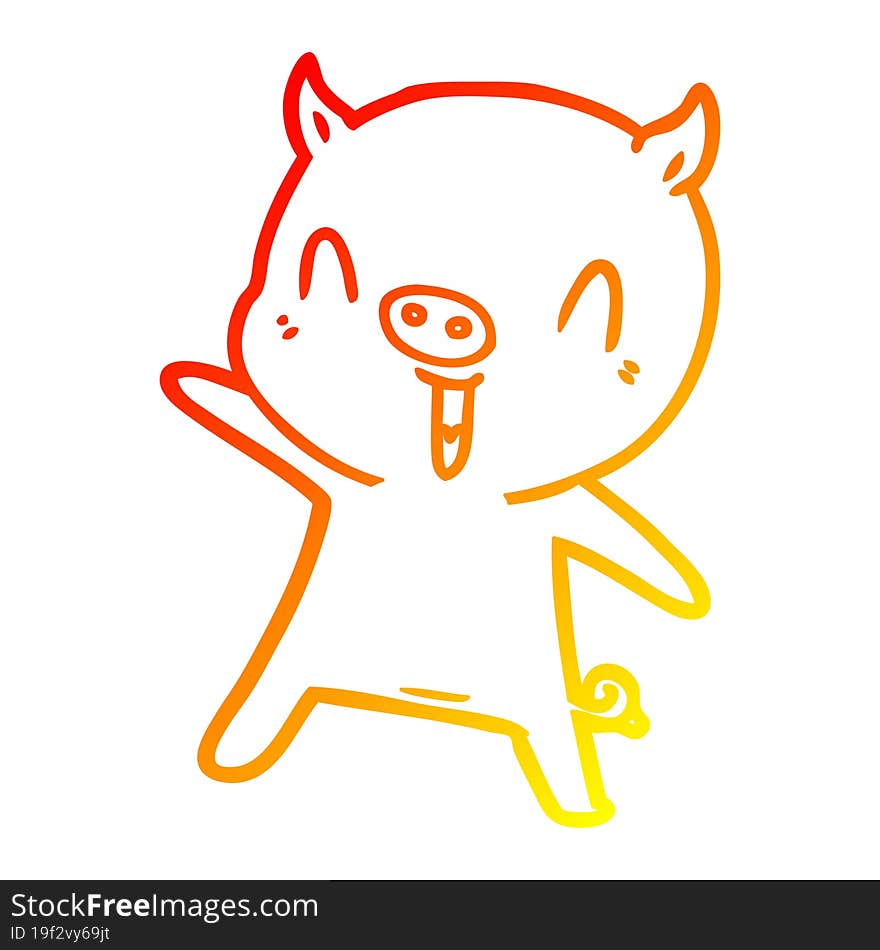 warm gradient line drawing of a cartoon pig dancing