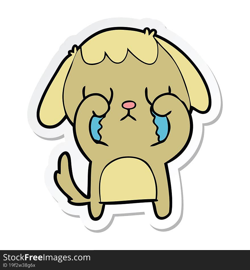 Sticker Of A Cute Cartoon Dog Crying